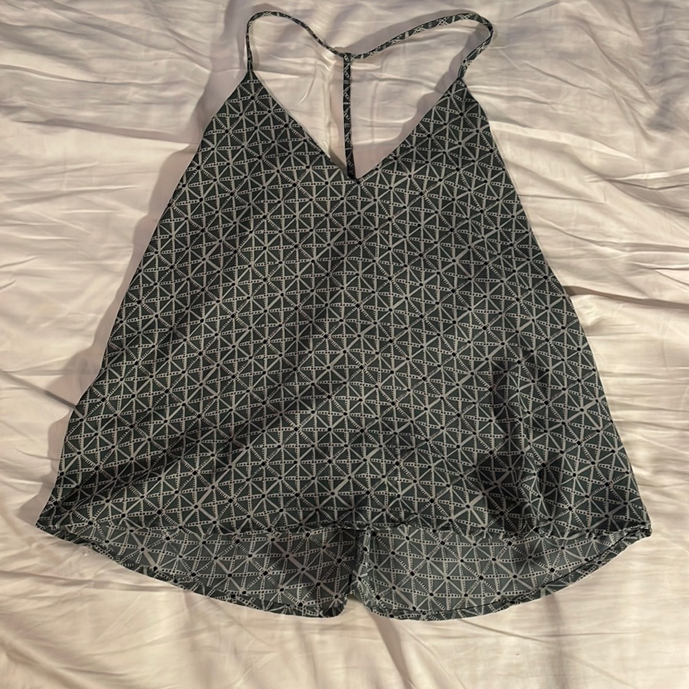 Green and white geometric tank top
